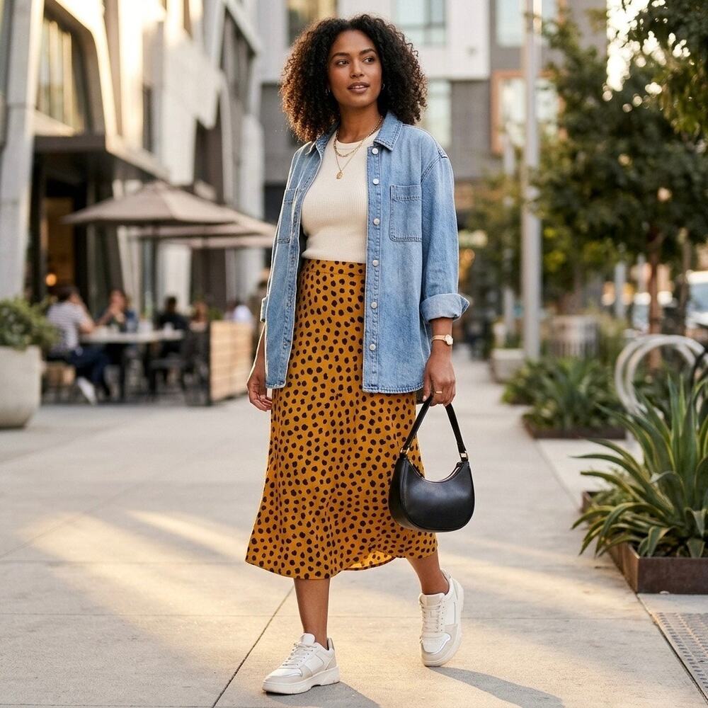 Madewell Midi Slip Skirt in Painted Spots Size 6